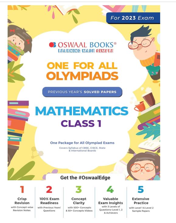 Oswaal One For All Olympiad Previous Years' Solved Papers, Class-1 Mathematics Book (Useful book for all Olympiads) (For 2023 Exam)
